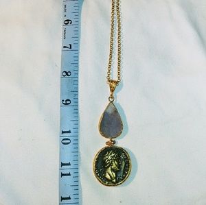 16" Roman Coin & Crystal Pendant Necklace